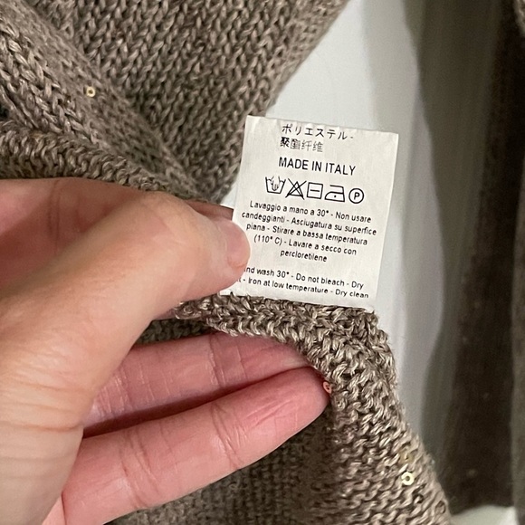 KATIA SERAFINI BRUNELLO STYLE Brown Knit Cardigan Linen Cotton Sequins Oversized - Picture 8 of 9